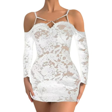 Keeccty Women Babydoll Lingerie See-Through Lace Mesh Sexy Nightgown