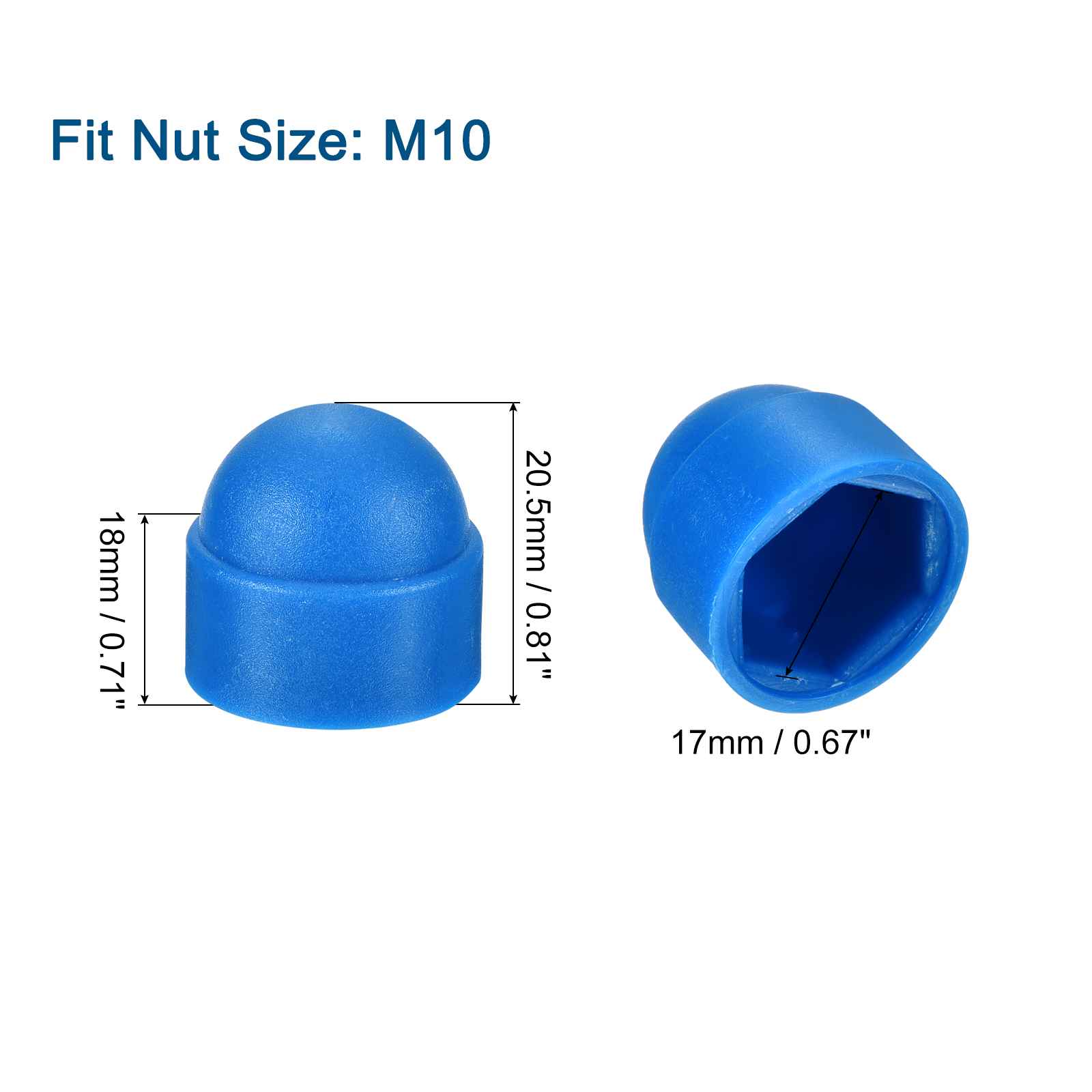 Uxcell 150pack Hex Nut Cover, M10 Blue Plastic Dome Nut Protection Cap Hex Bolt Nut Covers for Hexagon Screws, Bolts