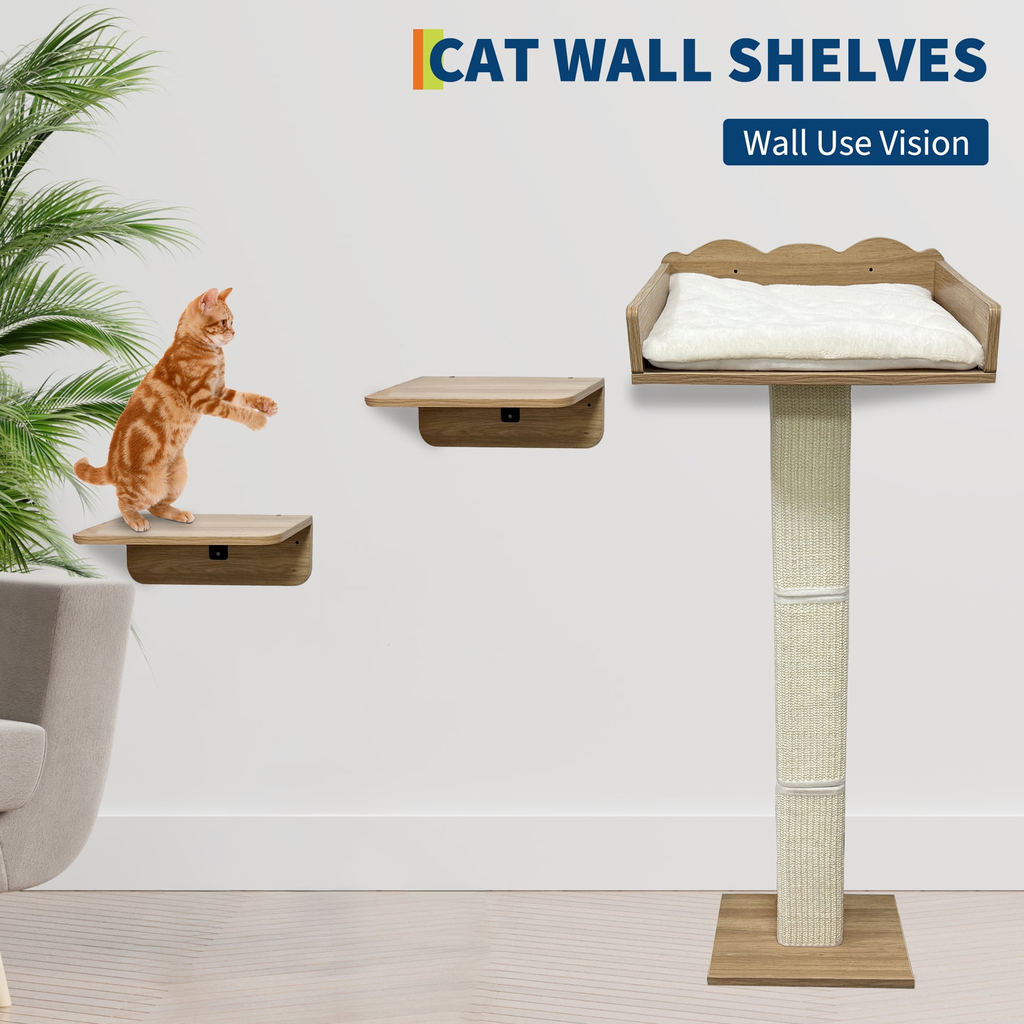 Amkui 40" Tall Cat Window Perch with Scratching Posts & 2 Platforms,Cat Kitten Sisal Climbing Tree with Suction Cups,Window Cats Bed with Removable Cushion