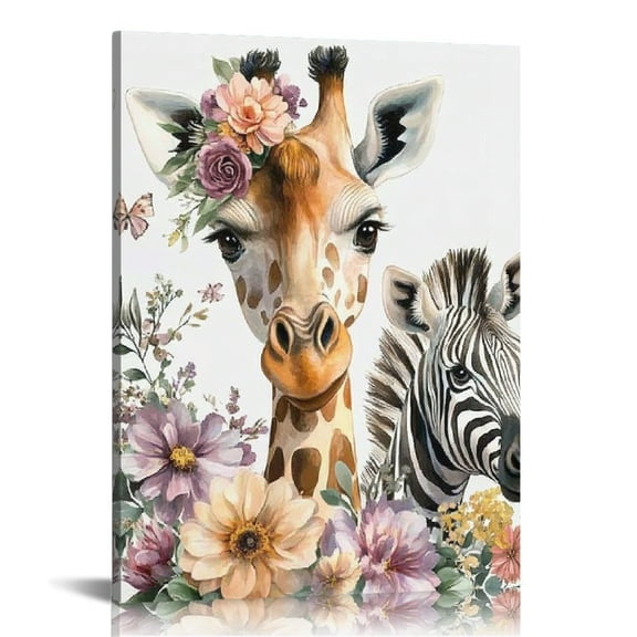 Patifu Giraffe Zebra Flowers Wall Art Canvas for Living Room Bedroom Home Office Wall Decor 12x16 in