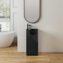 MEDUNJESS 34" Tall Modern Pedestal Bathroom Sink Solid Surface Freestanding Bathroom Sink with Faucet Hole（Black）