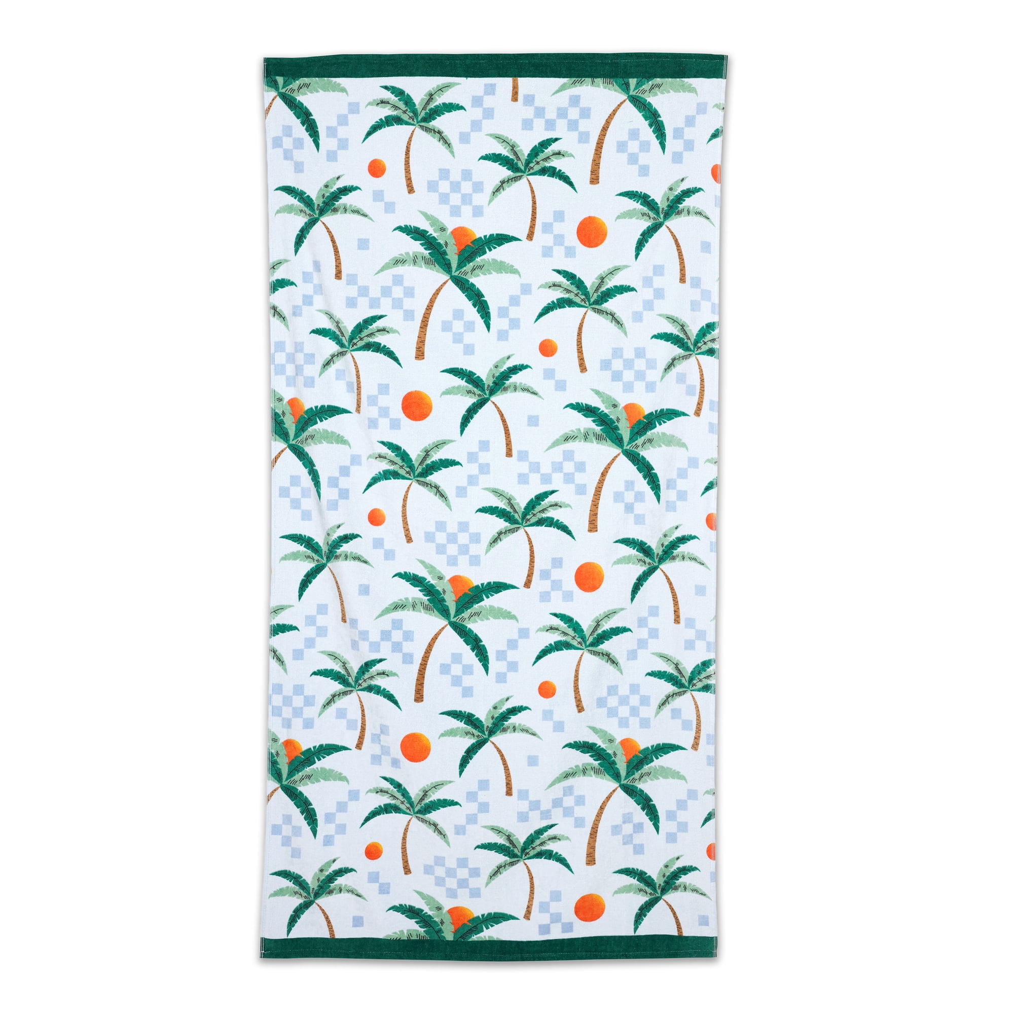 Mainstays Beach Towel, Palm Check, Cotton Blend, 36 x 72 in