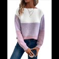 thumbnail image 3 of Suéter Informal de Cuello Redondo, Acanalado, de Punto con Bloques de Color, Hombros Caídos y Larga para Mujer, Otoño e Invierno. Púrpura L, 3 of 9