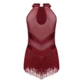 thumbnail image 3 of Aislor Robe de Danse Sans Manches à Franges pour Filles, Robe de Danse Latine Rumba Samba Salsa Bordeaux 8, 3 of 6
