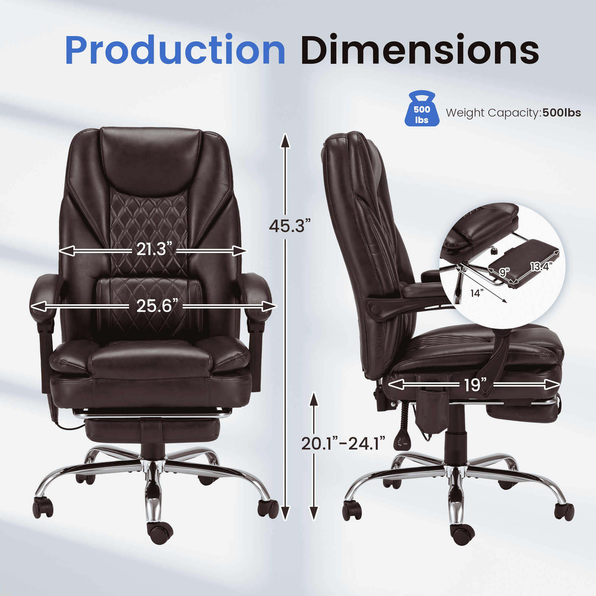 HOMREST Executive Office Chair, Ergonomic Office Chair with Lumbar Support, Office Chair Massager with Heating Function, Office Chair with Wheels and Pedals, Home Office Desk and Chair, Brown