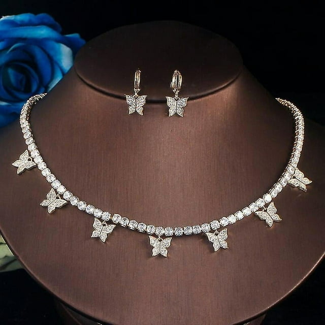 585 Gold Pendant Butterfly Pendant Earrings and Necklace Jewelry Set