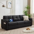 thumbnail image 2 of LAZZO 80" Faux Leather Sofa, 3-Seater Couch with USB Ports and Side Pockets for Living Room, Black, 2 of 10