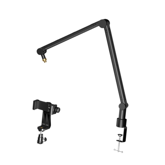 Soporte de escritorio para brazo de micrófono perfke con soporte para teléfono y micrófono flexible