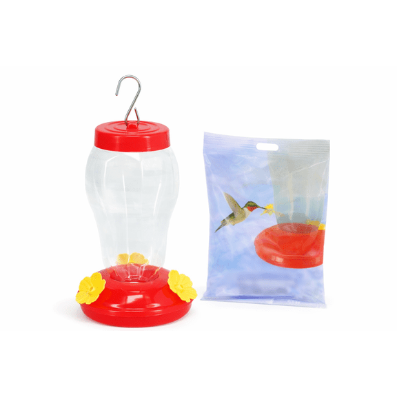 Red Hummingbird Feeder with Nectar, 2-Piece Set