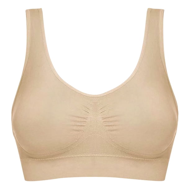 Gibobby Sujetador de mujer cómodo, Sexy, sin costuras, de doble capa, ajustable, para Yoga, deportivo, de talla grande, sin anillo de Brasier mujer busto(Beige,M)