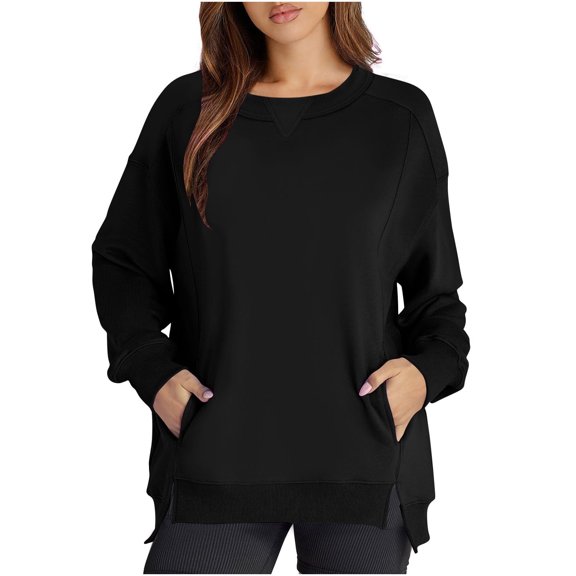 Women's Sweatshirt Casual Crew Neck Sweatshirts Loose Fit Long Sleeve Pullover Tops with Pockets
