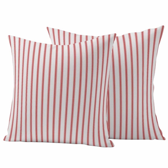 Red Striped Outdoor Pillow Covers, Waterproof Decorative Throw Pillowcases Set of 2, Red White Stripes Farmhouse Couch Cushion Cases with Zipper for Outside Patio Garden Sofa 16"x16"