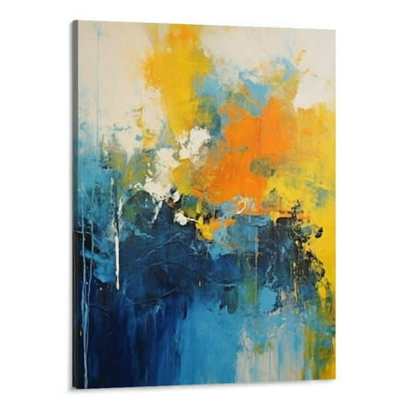Creowell Orange Blue Abstract Wall Art Orange Abstract Painting Orange Watercolor Artwork Blue Modern Picture Orange Grey and Black Wall Art Navy Blue Pictures Colorful for Room Decor 16x20 Inch
