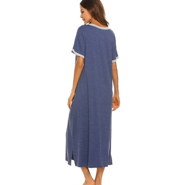 serony Chemise de Nuit Style Décontracté pour Femmes avec Poches en Coton Vêtements de Nuit pour Filles Design Simple Robe de Nuit Vêtements de Détente