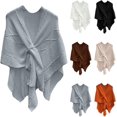 thumbnail image 2 of LinYooLi Poncho Cape Élégant pour Femmes - Croisé devant Couleur Unie - Cardigan Tricoté, 2 of 7