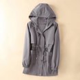 thumbnail image 1 of Chaqueta impermeable Naughtyhood para mujer con capucha, ligera, de manga larga, cortavientos, con cremallera, cordón ajustable y bolsillos, color gris, 1 of 6