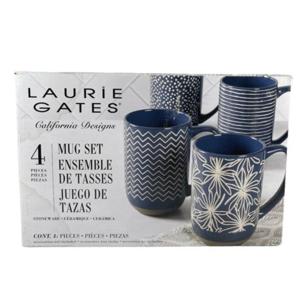 Laurie Gates California Designs Stoneware Mug Set 4 Piece, Blue 18 Oz