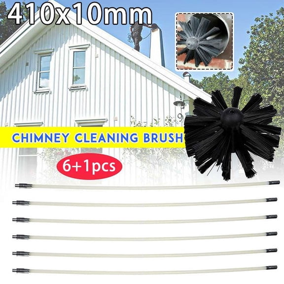 Chimney Cleaner 6 Rods 1 Brush Cleaning Tool Kit Inner Wall Sweeping 410*10Mm Yard, Garden Outdoor Living