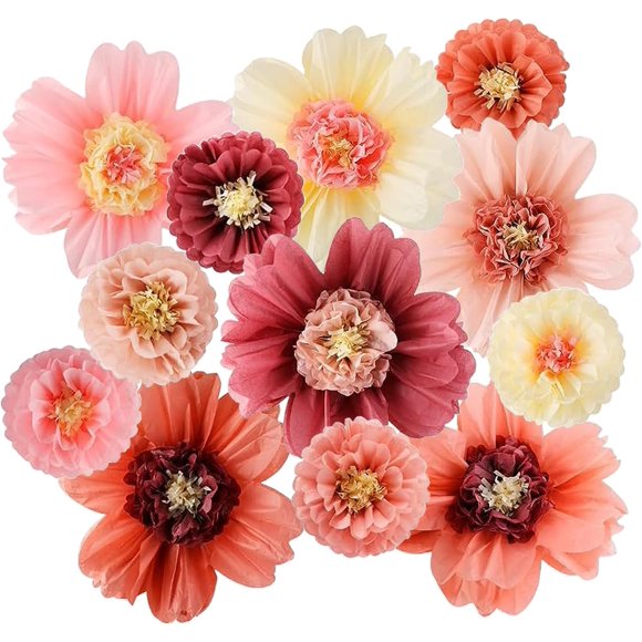 Acidea Large Colorful Tissue Paper Flowers 20" Handcrafted Giant Fiesta Paper Flowers for Mexican Carnival Party Wall Backdrop Decoration for Weeding Birthday Baby Shower Nursery (12 Pieces)