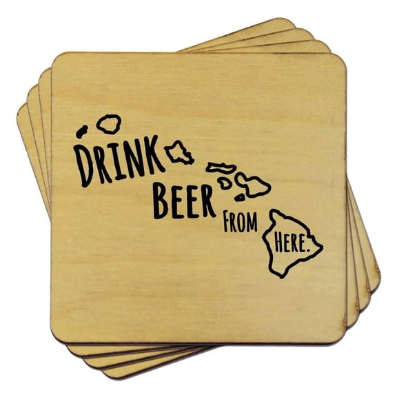 Torched Hawaii Coasters (Set of 4) Drink Beer Coaster 4″x4″ Brown