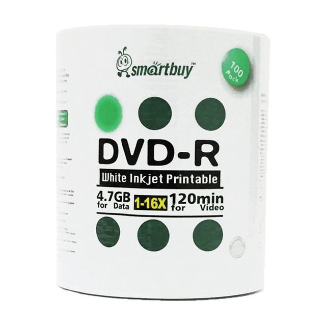 Centro de inyección de tinta blanca DVD-R Smartbuy de 4,7 GB/120 min, 16 veces, imprimible
