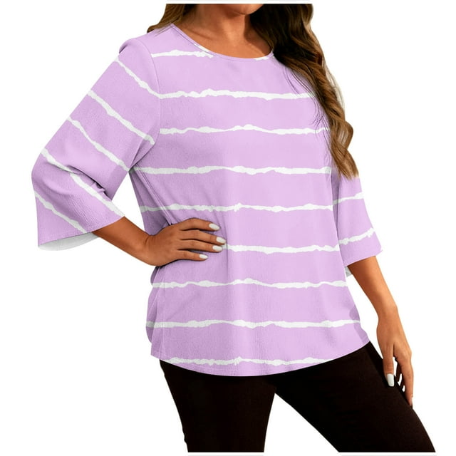 RXMEKW T-Shirt à Manches Longues Imprimé Dégradé pour Femmes Grande Taille Col Rond Décontracté Polyester