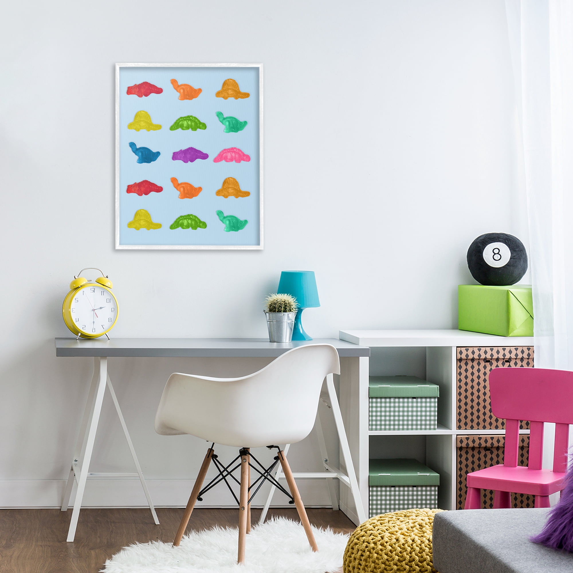 Stupell Industries Colorful Dinosaur Candies White Framed Giclee Art, design by LISH Creative