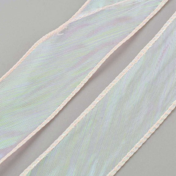 10 Yards Polyester Iridescent Lace Ribbon for Gift Wrapping Pink 1-5/8 inch(40mm)