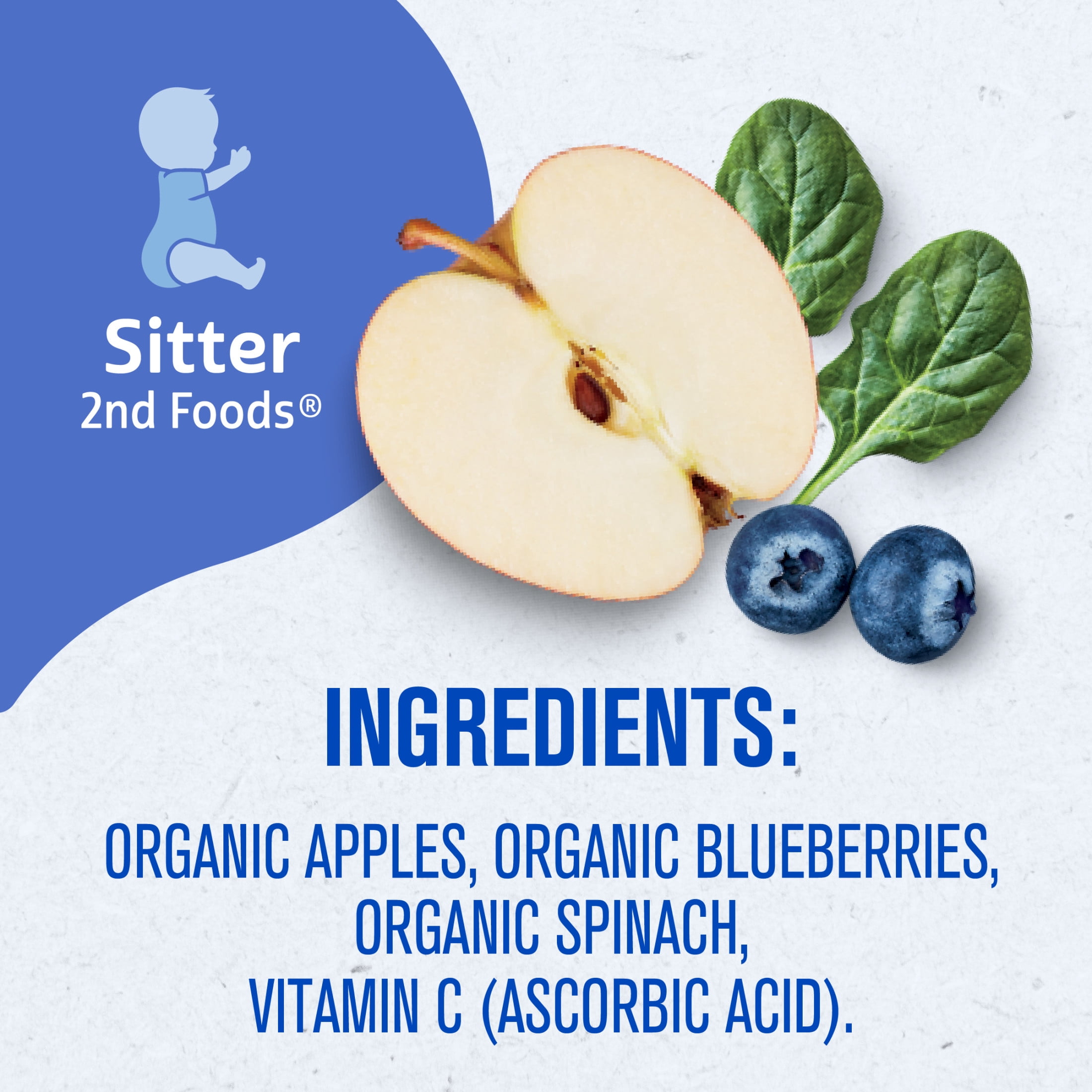 Gerber Stage 2 Baby Food, Organic Apple Blueberry Spinach Puree Pouch 3.5 oz