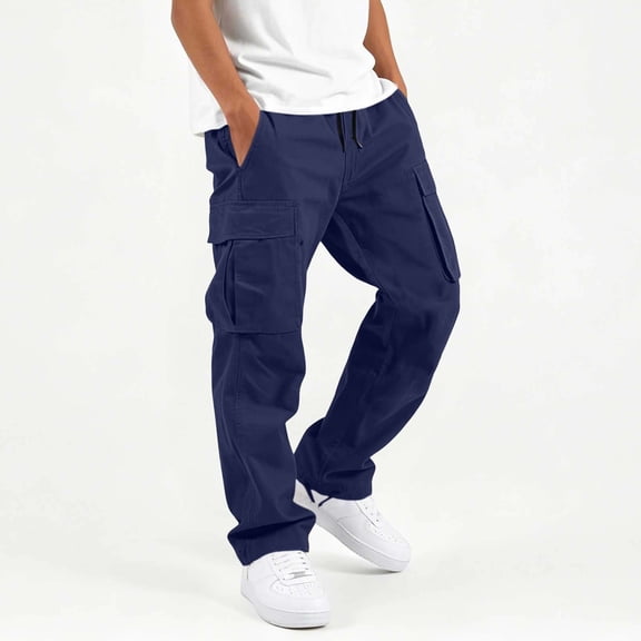 Kids Workwear Pants, Solid Color Loose Elastic Waist Cargo Style, Casual Sports Utility Trousers Navy 14-15Years