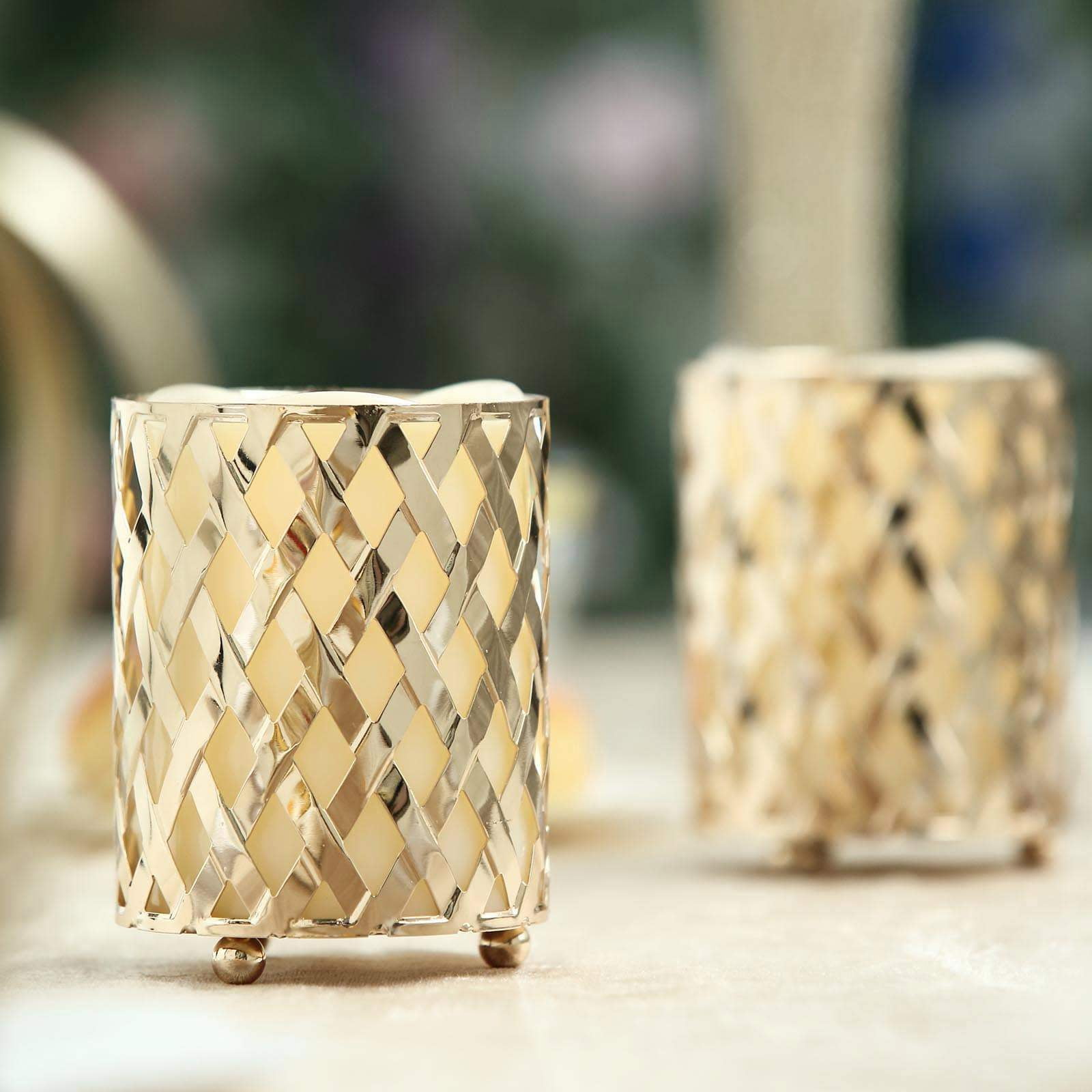 2 Pack 4" Tall Metal Gold Candle Holder Set Votive Candle Holder