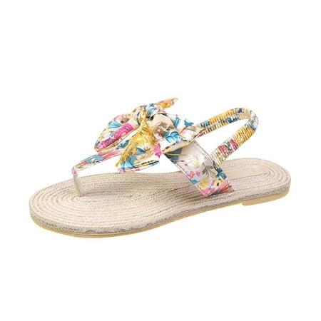 

YanHoo Twist Knot Flat Toe Side Sandals Women Girls Dresssy 2023 Twist Knot Flat Toe Loop Sandals Bowknot Toe Ring Flat Slides for Women Bowknot Toe Ring Sandals