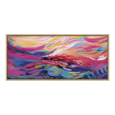 Kate and Laurel Sylvie Brush Strokes 90 Framed Canvas Wall Art by Jessi Raulet of Ettavee 18x40 Natural Vibrant Abstract Art for Wall