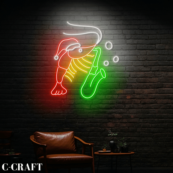 C-CRAFT Shrimp Blow Trumpet Christmas Neon Sign Wall Decor LED Light Decorations Indoor_Outdoor Use