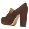 thumbnail image 4 of YDN Women Elegant Platform Chunky High Heels Pumps Buckled Round Closed Toe Slip On Dressy Prom Party Slide Shoes Size 7 Brown, 4 of 4
