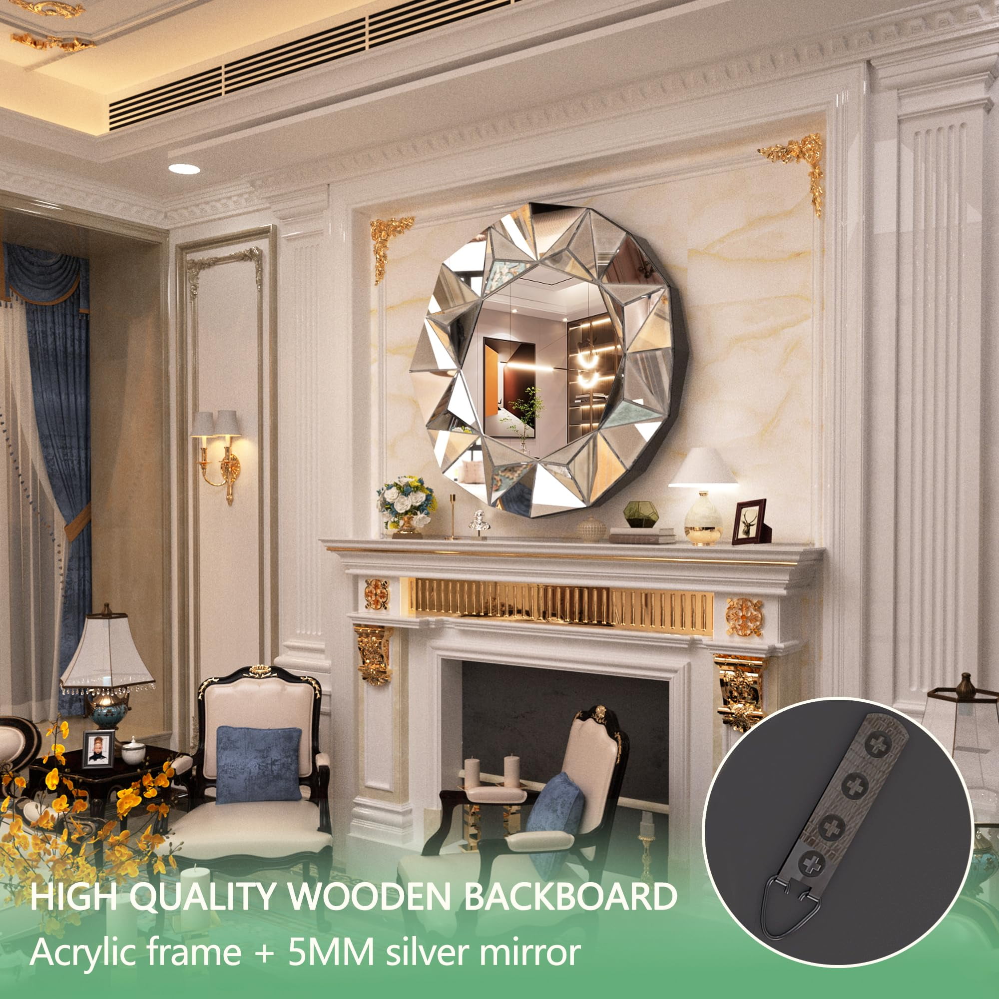 Hasipu 32" Round Wall Mirror, Decorative Frameless Vanity Mirror with Beveled Edge for Living Room, Entryway, Bathroom Decor