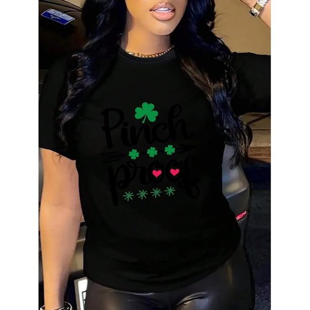 Camiseta de San Patricio para mujer, con estampado de trébol irlandés de la suerte y corazón, tejido de punto de algodón suave, transpirable y absorbente del sudor, cuello redondo, elástica, ideal par