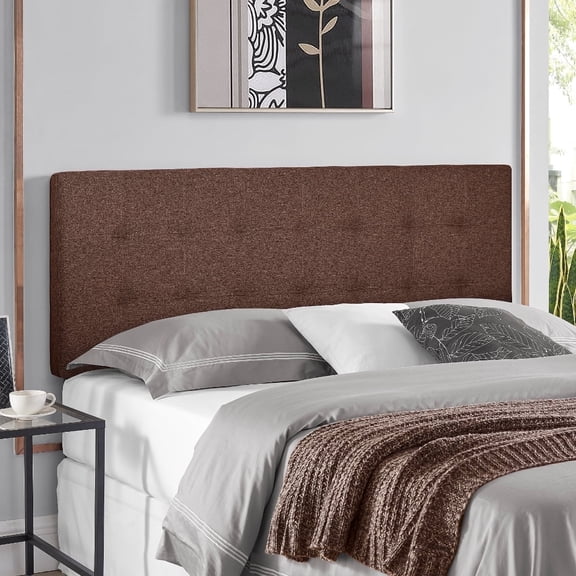 Jessenia Full size headboard only, Height Adjustable Full Size Bed Headboard, Square Tufted Headboard with 12 Positions, Metal Legs, Wall/Bed Mount, Linen Fabric headboard Full in Espresso