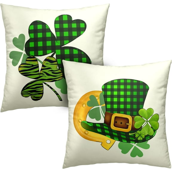 St Patrick''s Day Decor Pillow Covers 16x16 Green Leaf Clover Hat Decorative Throw Pillow Covers Simple Holiday Pillow Covers St Patricks Home Decor for Couch Bed in 2 Pcs