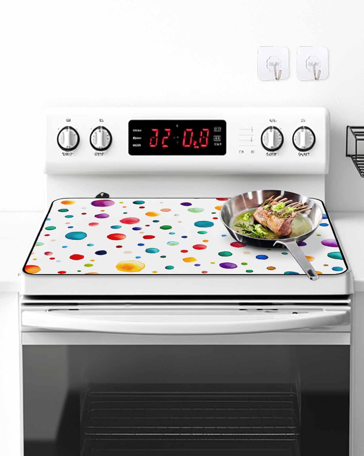 Stove Top Covers for Electric Stove, Colorful Polka Dot Glass Stovetop Cover Protector, Rainbow Color Polka Dots Abstract Induction Cooktop Protector Oven Mat for Kitchen Countertop 24"x21"