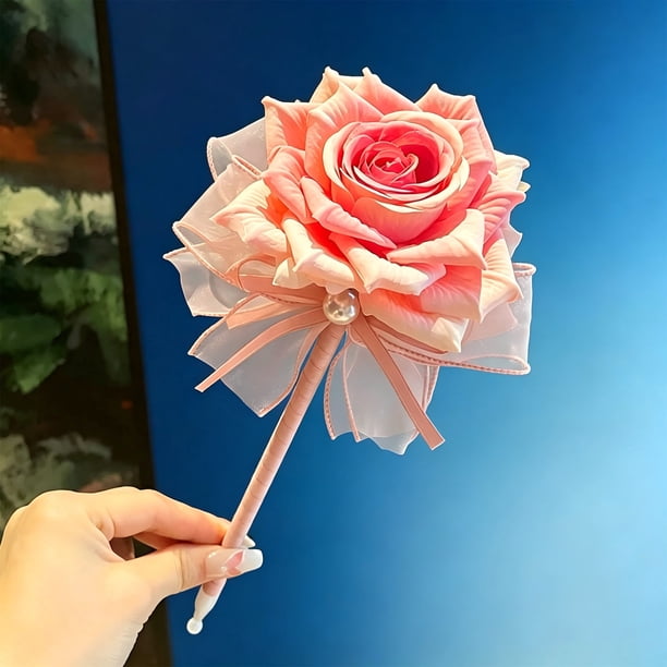 Faux Rose Pen with Pinks Fabric Flower and Bow Ballpoint Writing Gift for Women Girls Valentine teacher's day Thanksgiving Day and year round holiday