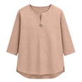 thumbnail image 5 of Outfmvch Linen Sets for Women 2 Piece Boho Summer Graphic Tees Cotton Linen Tunic Tops V Neck Embroidered Shirt Women's Puffed Short Sleeve Retro Embroidered 3/4 Sleeve Boho Tops Green 3XL, 5 of 9
