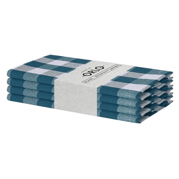 House of Orlo Cotton Gingham Check Dish Towel 4 Pack, 16"x26", Teal