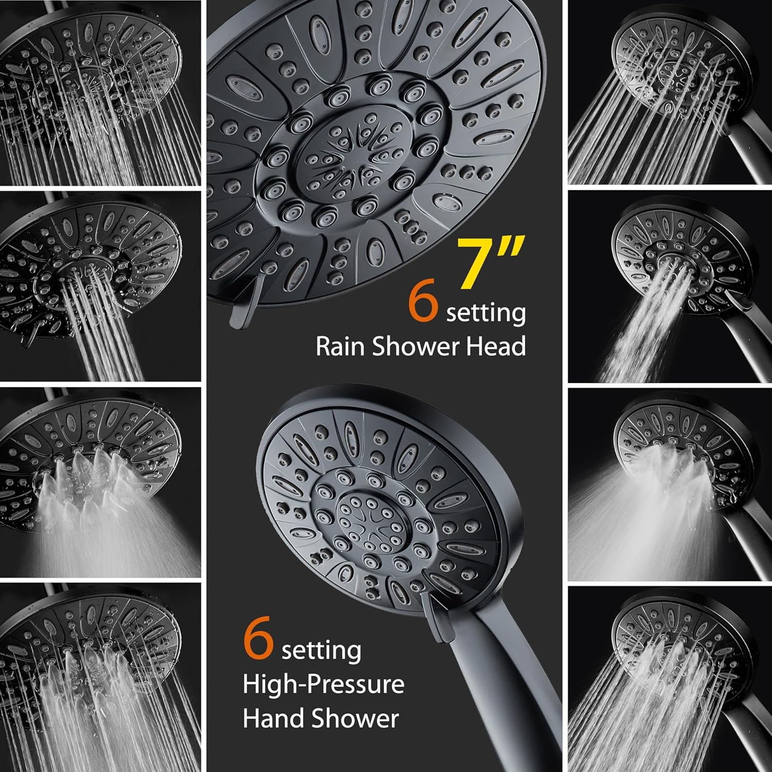 Premium High Pressure 3-Way Rainfall Combo for The Best of Both Worlds - Enjoy Luxurious Rain Showerhead and 6-Setting Hand Held Shower Separately or Together