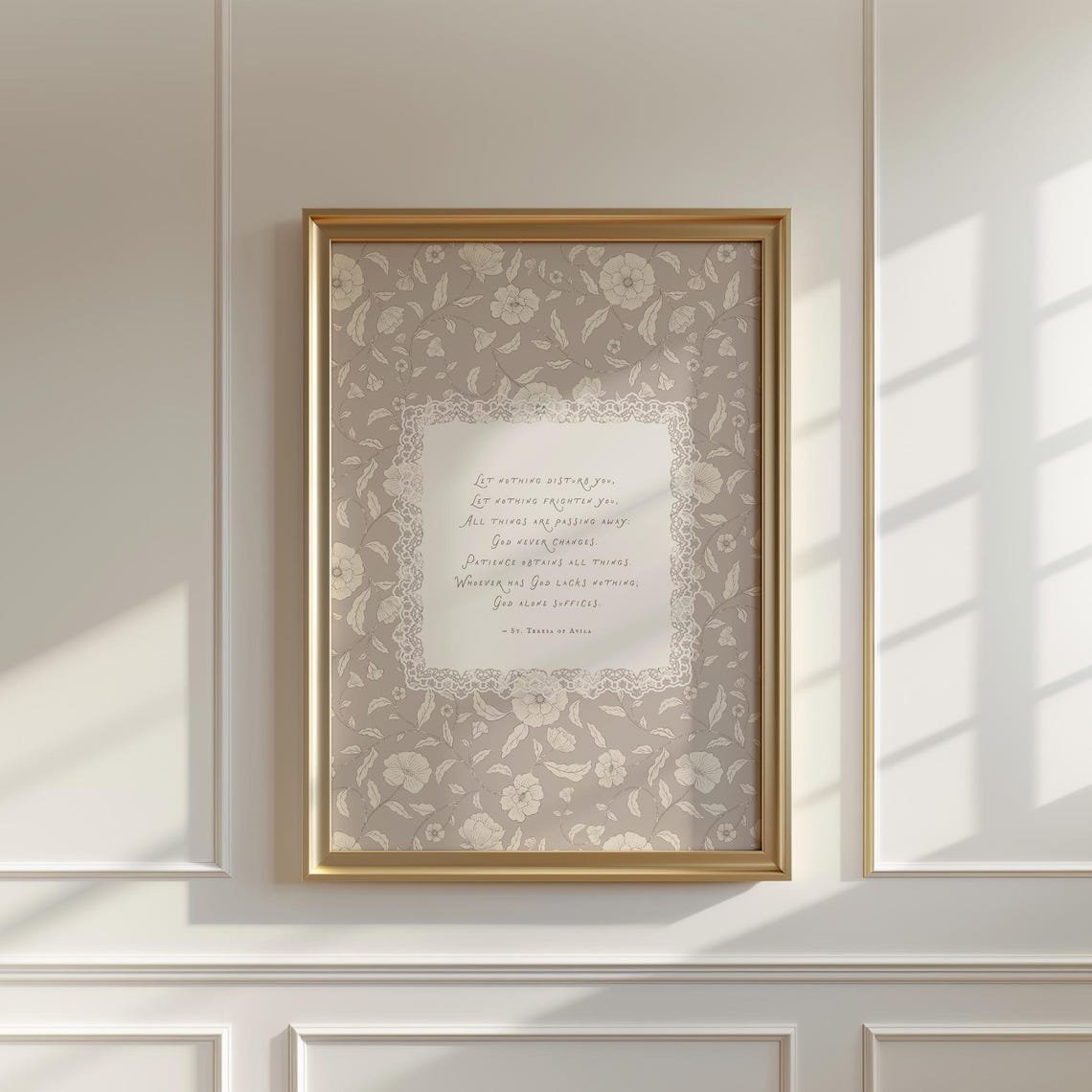 St. Teresa of Avila Prayer Wall Vintage Floral and Lace Christianwork Wall Art