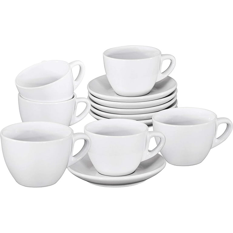 Crystalia Tea Coffee Cappuccino Latte and Mocha Cups and Saucers Sets, 6  cups & 6 saucers, 6.5 Ounce