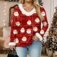 thumbnail image 6 of zaveiop Women's Faux Fur Trim V Neck Christmas Sweatshirts Dressy Casual Pullover Patchwork Graphic Tops Long Sleeve Xmas Blouse (Z6-Red, M), 6 of 8