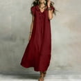 thumbnail image 6 of VBVC Women's Ruffle V Neck Maxi Dress , Casual Summer Beach Dress For Women , Ladies' Flutter Sleeve Loose Long Dress with Pockets,Wine,S-2XL, 6 of 9