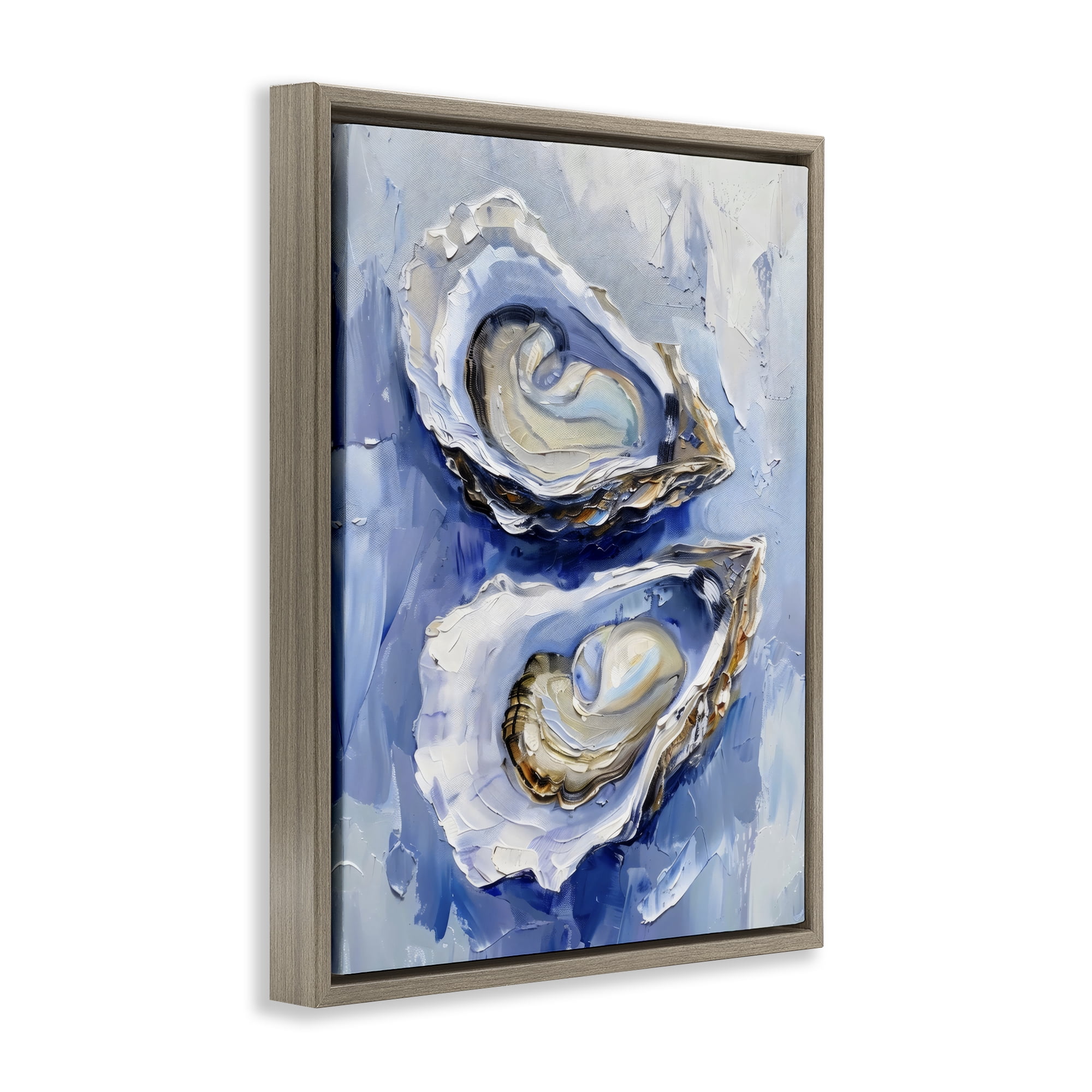 Stupell Industries Coastal Oysters in Pearlescent Light Brown Framed Floater Canvas Wall Art, design by Creative Studio