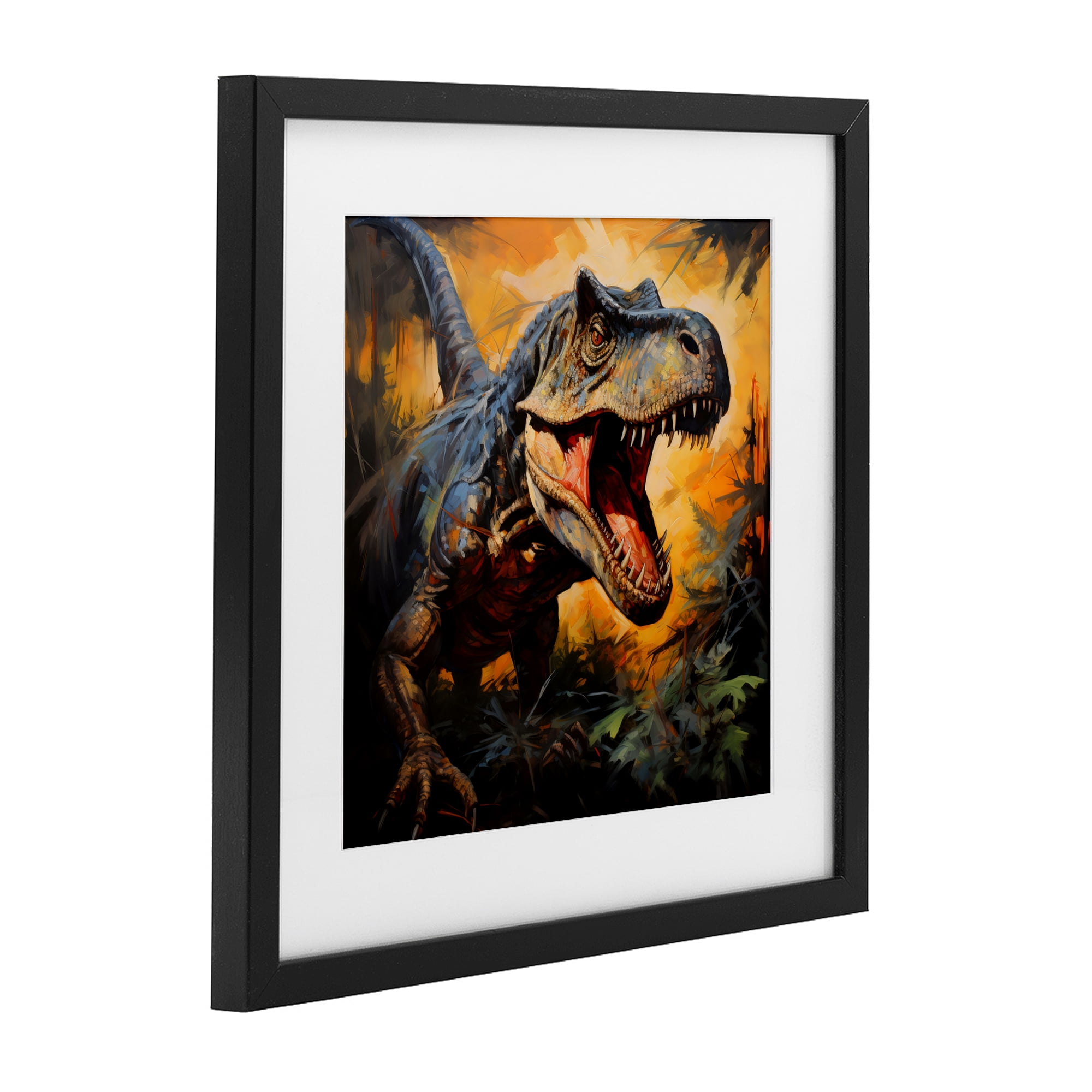 Stupell Industries Angry Dinosaur Roaring Black Framed Print Under Glass, design by Creative Studio
